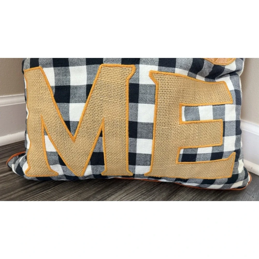 HFS Home Pumpkin Fall Harvest Plaid Down Feather Pillow Orange Velvet 20x20‎